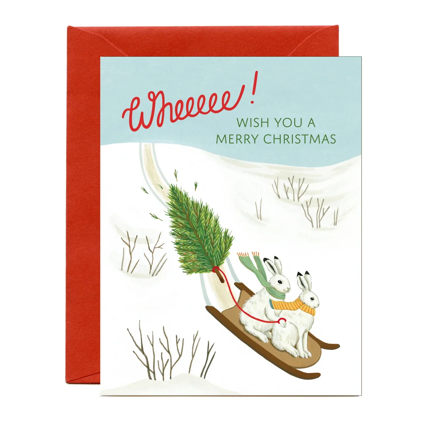 Arctic Hares Sledding Card