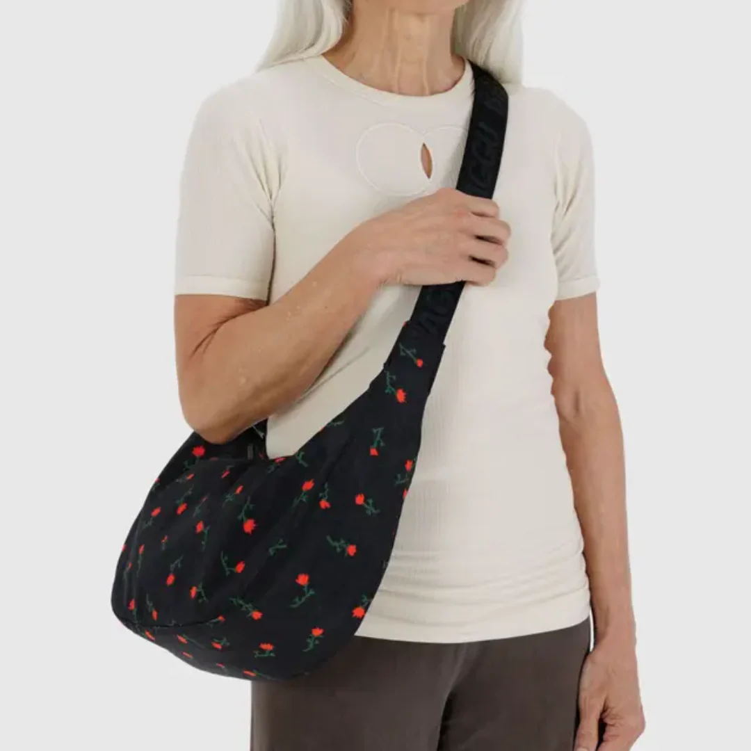 Baggu Medium Nylon Crescent Bag - Painted Wildflower - Image 2