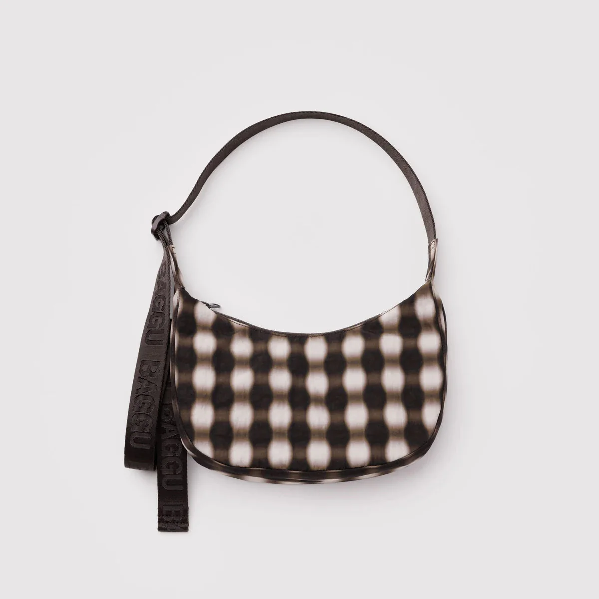 Baggu Small Nylon Crescent Bag - Blurred Gingham Brown