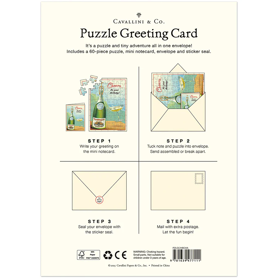 *Coming Soon Spring 2026* Cavallini & Co. Puzzle Greeting Card - Happy Birthday Champagne - Image 2