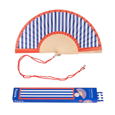 Hand Fan - Red and Blue Striped