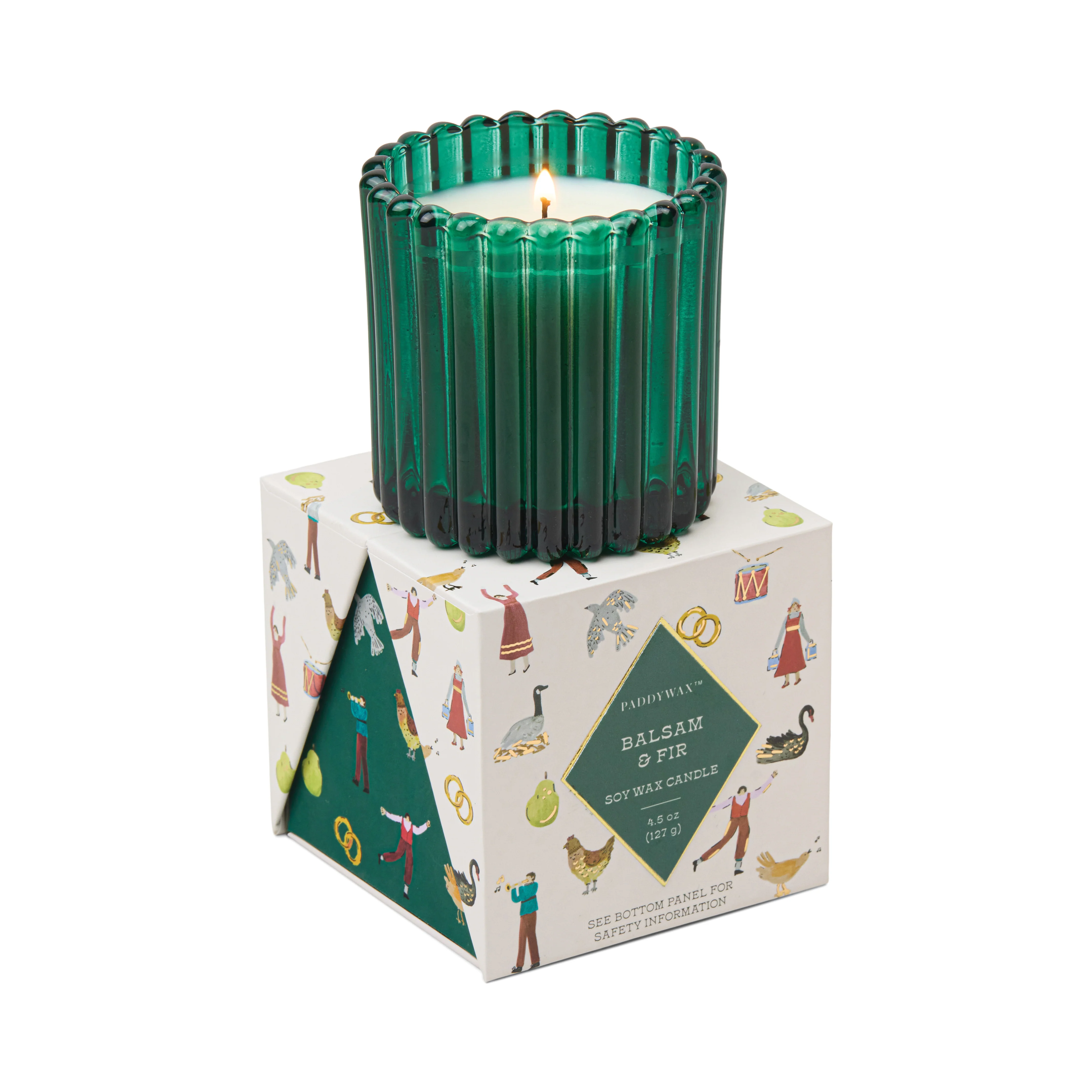 Paddywax 4.5oz Green Tinted Glass in Holiday Merry Box- Balsam & Fir
