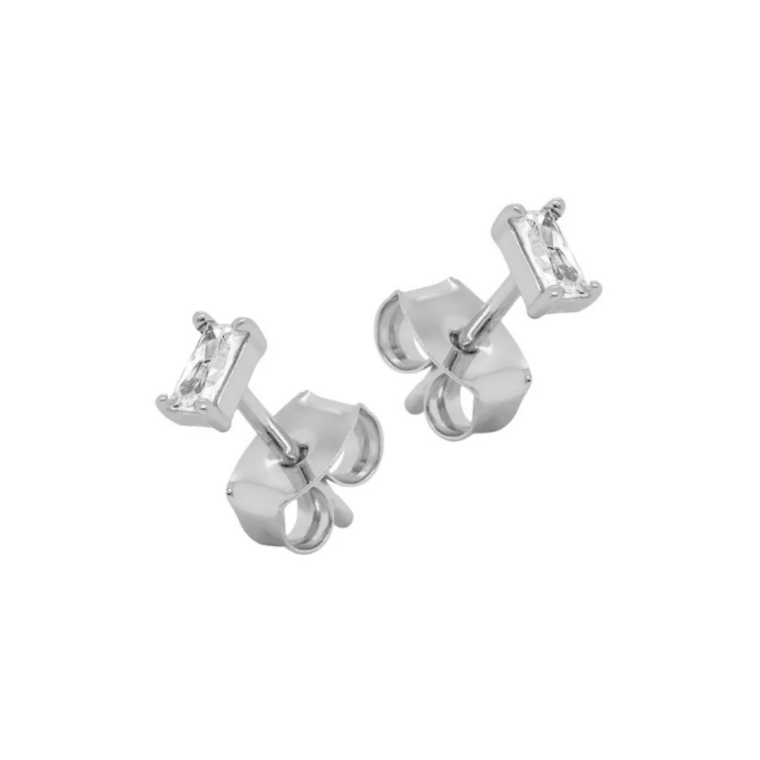 Silver Minimal Baguette Studs