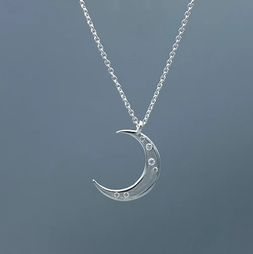 Silver Sparkle Crescent Moon Necklace