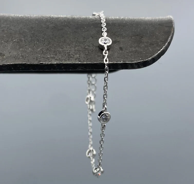 SS CZ Bezel Station Bracelet