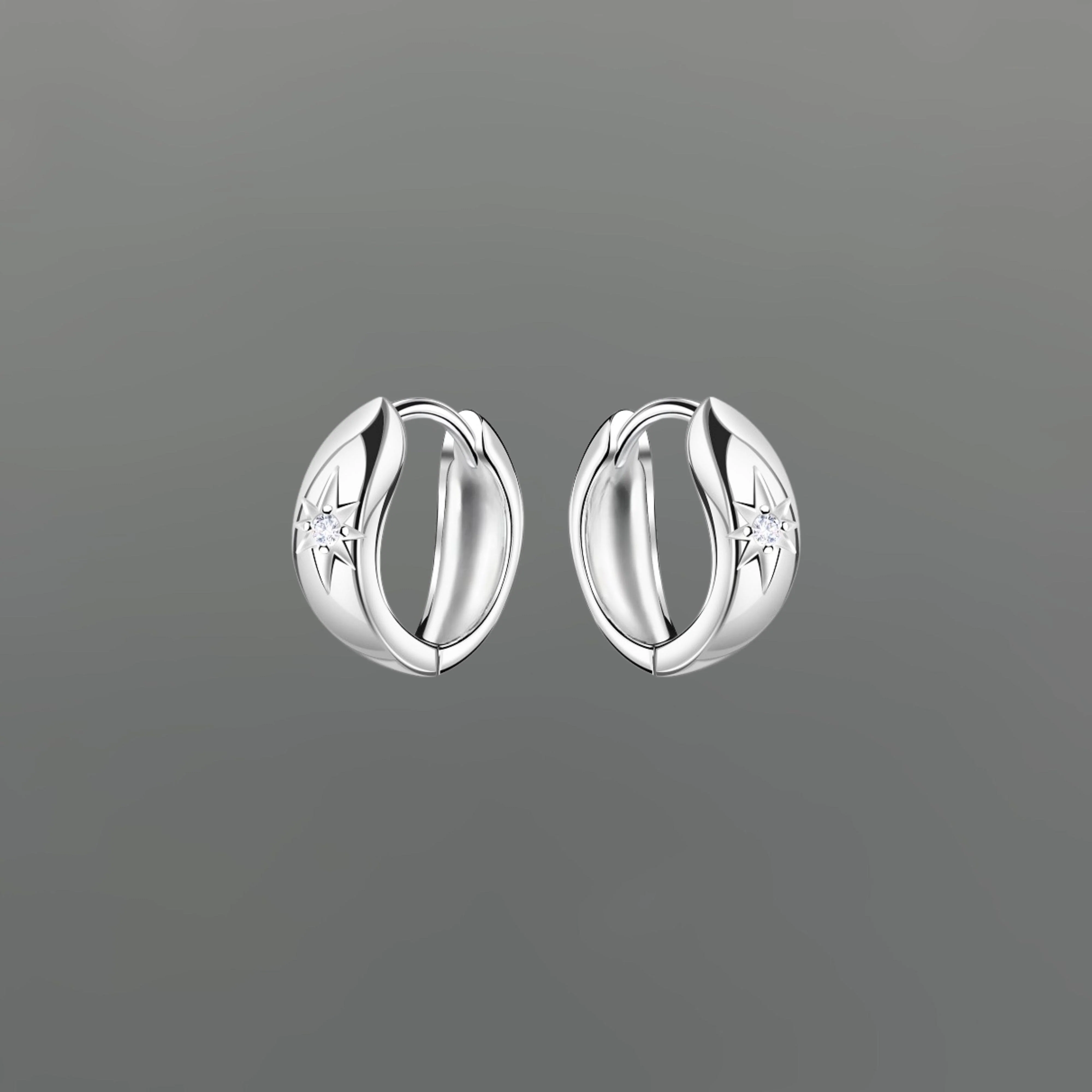 Sterling Silver Starburst Tapered Huggies