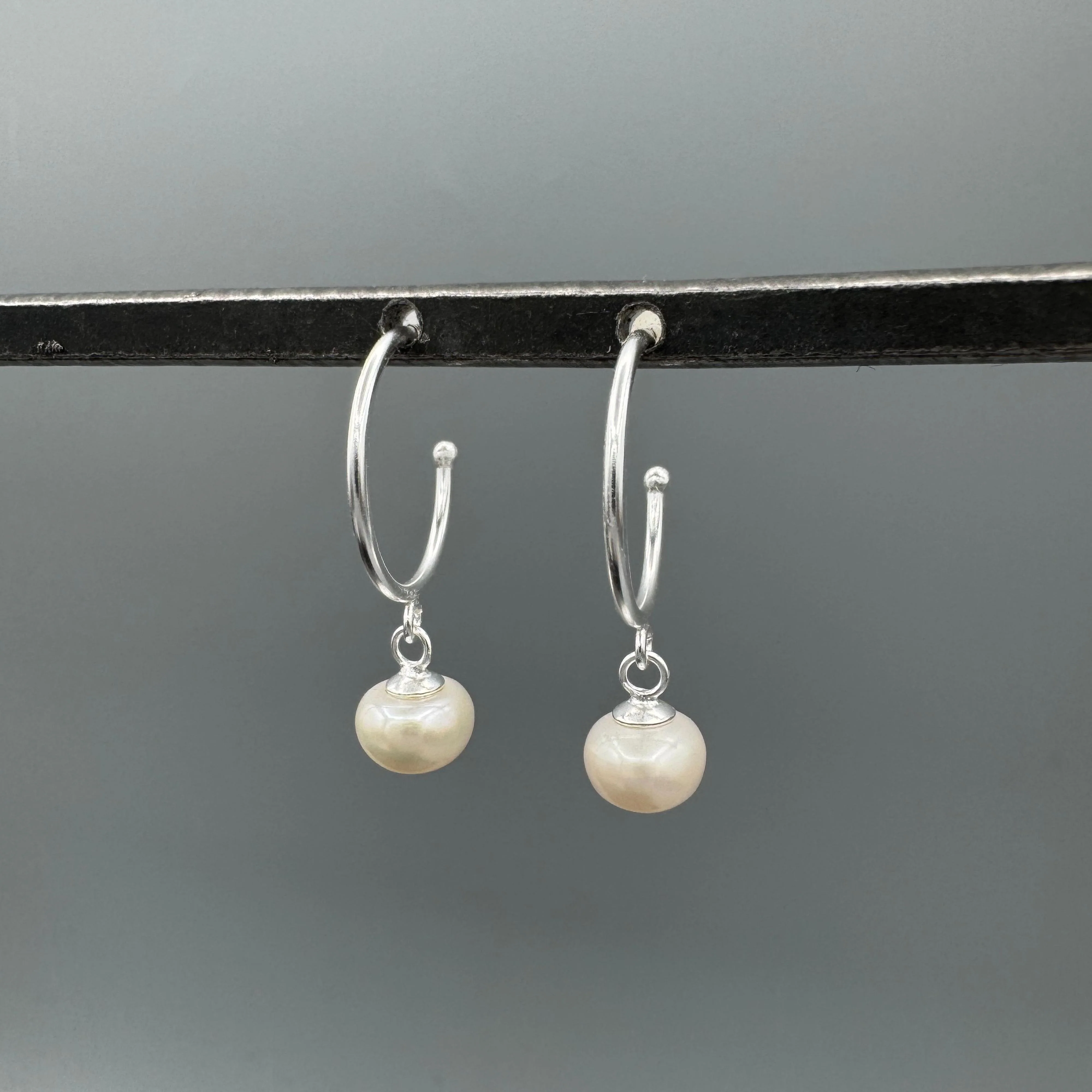 Sterling Silver Fresh Water Pearl Dangle Hoops