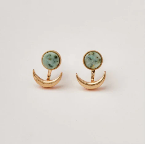 Stone Moon Phase Ear Jacket - African Turquoise / Gold