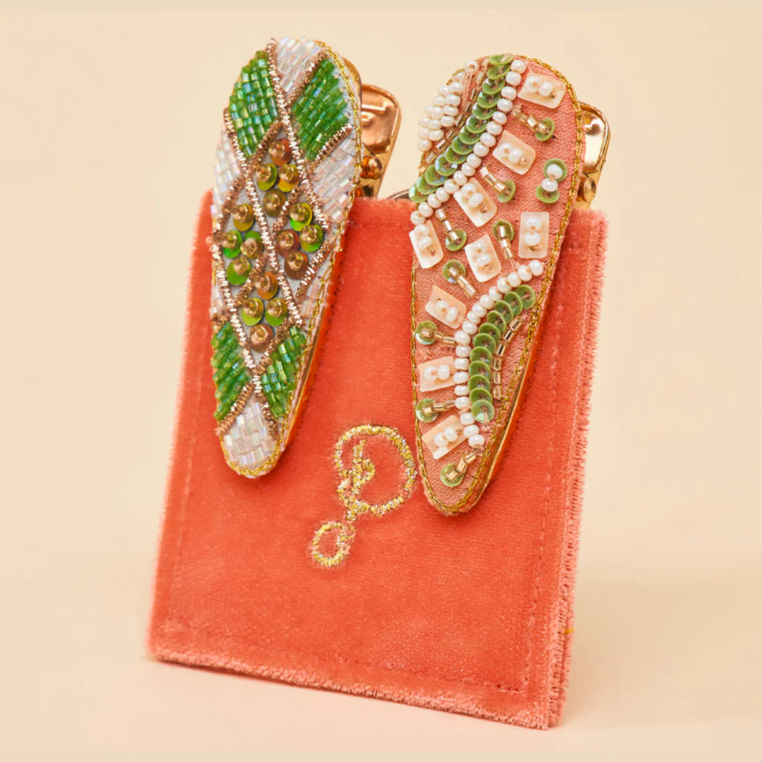 Sunny and Check Jewelled Hair Clips