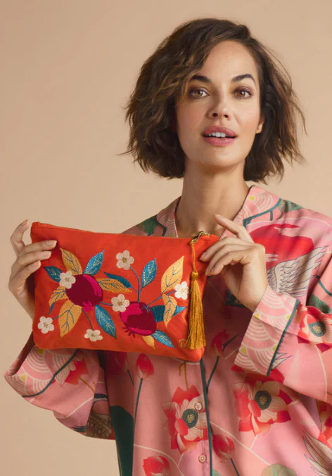 Velvet Zip Pouch - Pomegranate Tangerine - Image 2
